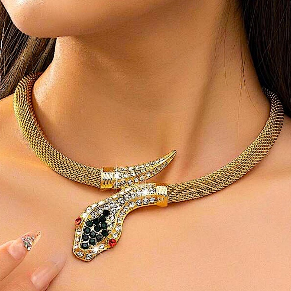 Rhinestone Snake Necklace Choker, Unique Creative Lightweight Luxury Necklace